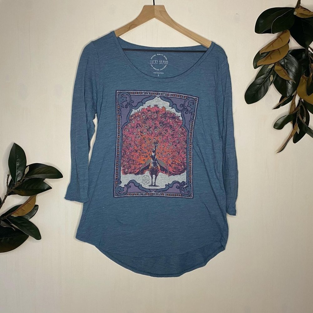 Lucky Brand Graphic Peacock Tee Vintage Style